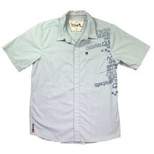 Quicksilver Button Up Short Sleeve Shirt Youth 20 Blue Surf Retro Quiksilver‎